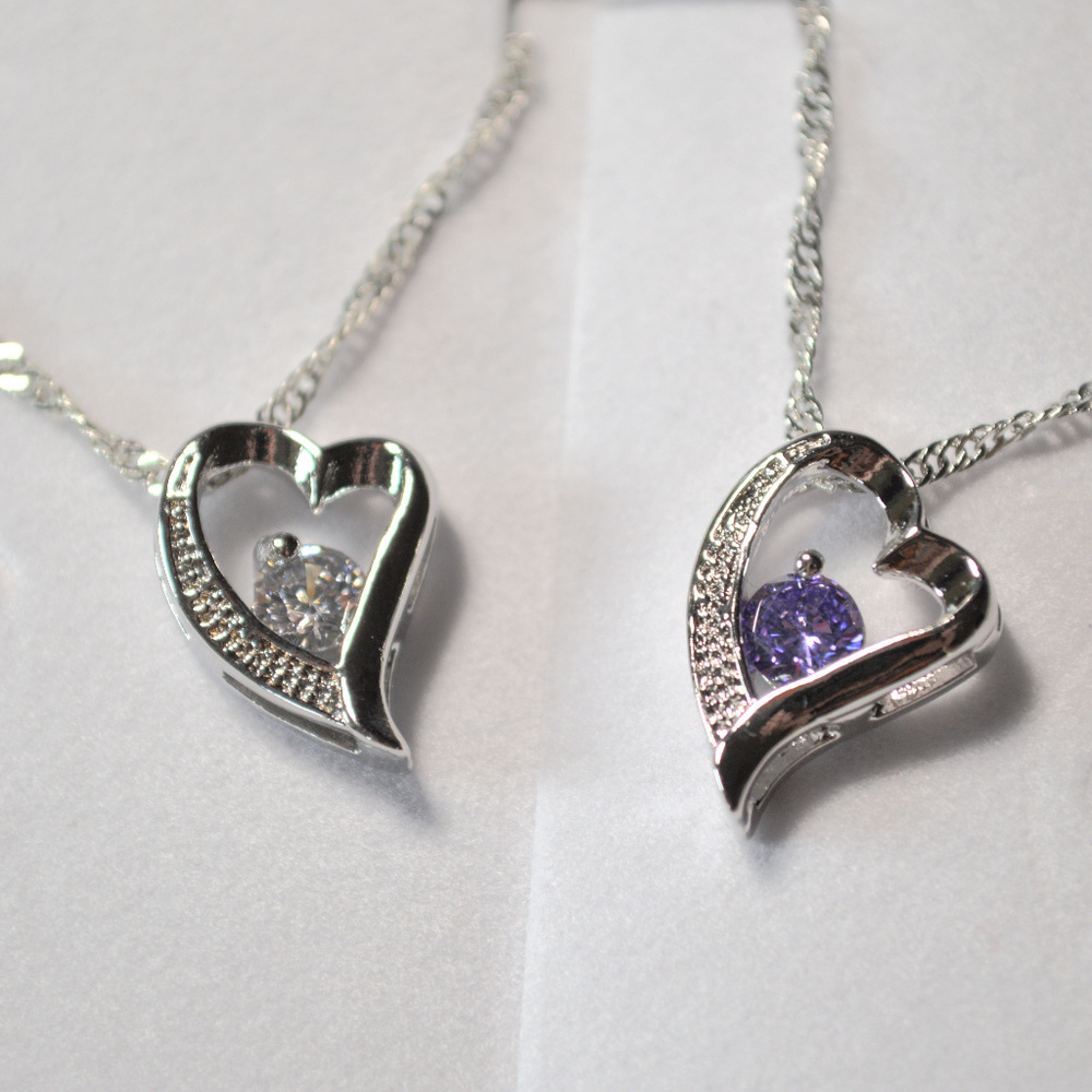Love Heart Shaped Stone Silver Mesh Necklace ♡ NEW